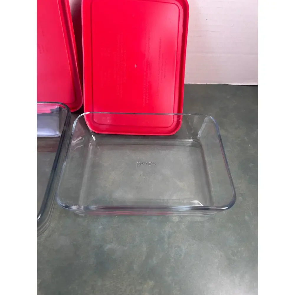 Pyrex 3 Cup & 6 Cup Glass Storage Containers w/ Red Lids USA 7210-PC Set of 2